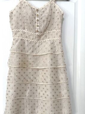 Tory Burch 100% Silk Ivory Tiered Clip-Dot Peplum Babydoll Dress 0